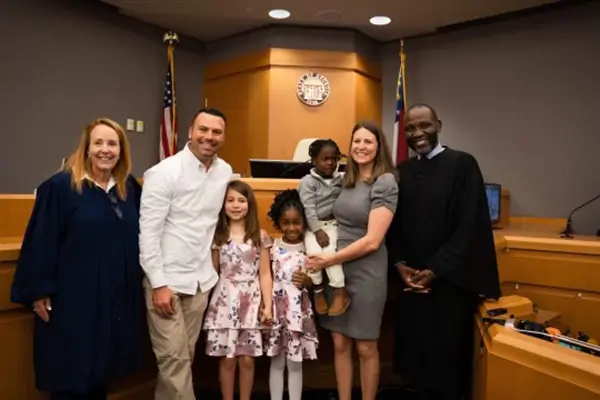 campbell family at adoption ceremony